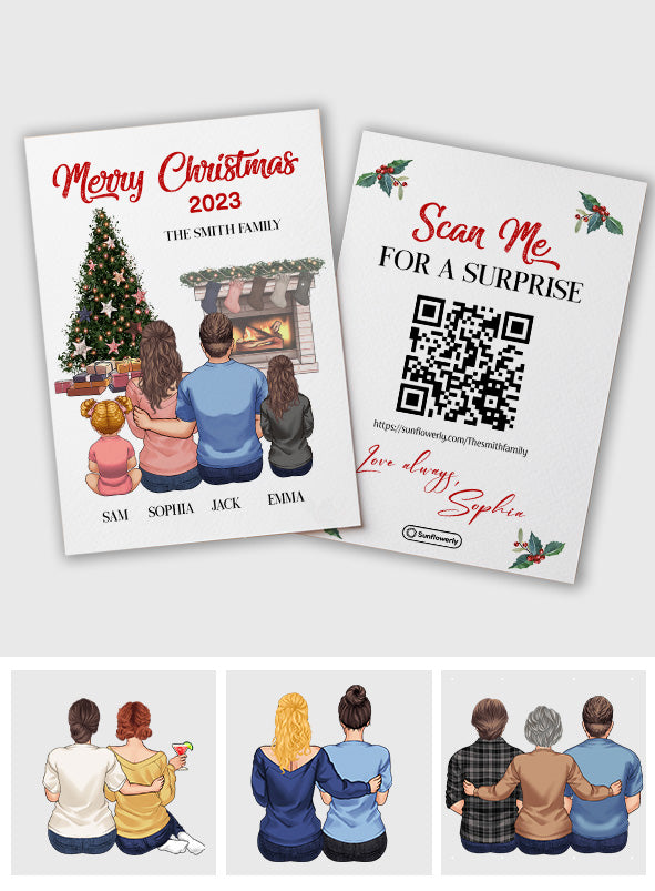 Merry Christmas Fireplace - Personalized QR Greeting Card
