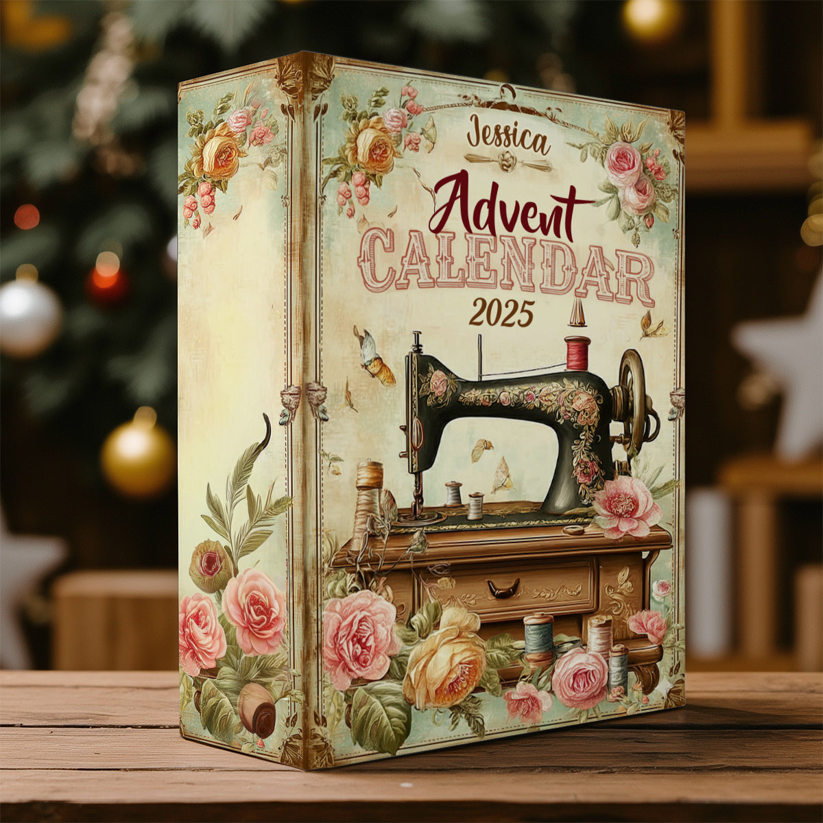 Love Sewing - Personalized Sewing Folded Advent Calendar With Ornaments