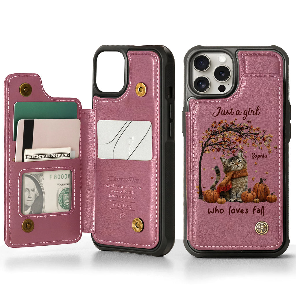 Just a Girl Who Loves Fall - Personalized Cat Wallet Phone Case