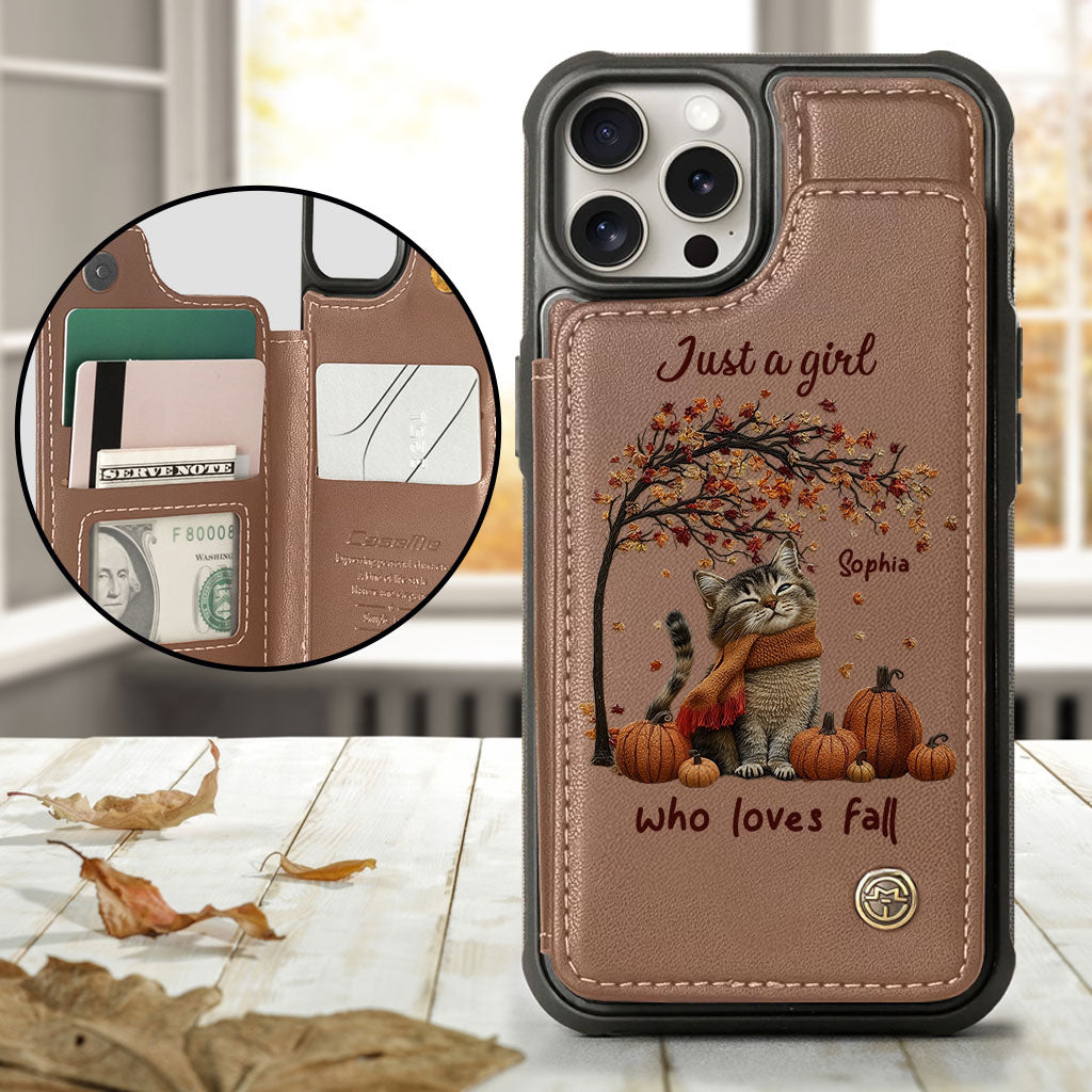 Just a Girl Who Loves Fall - Personalized Cat Wallet Phone Case