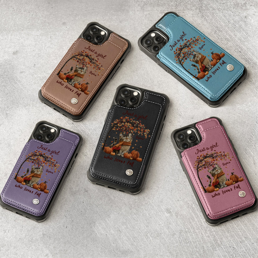 Just a Girl Who Loves Fall - Personalized Cat Wallet Phone Case