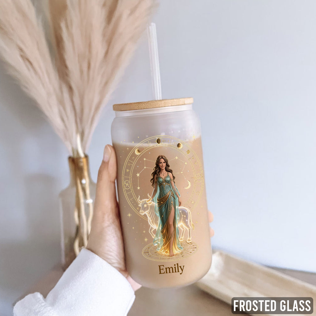 Custom Any Photo, Zodiac Sign - Personalized Horoscope Can Glass