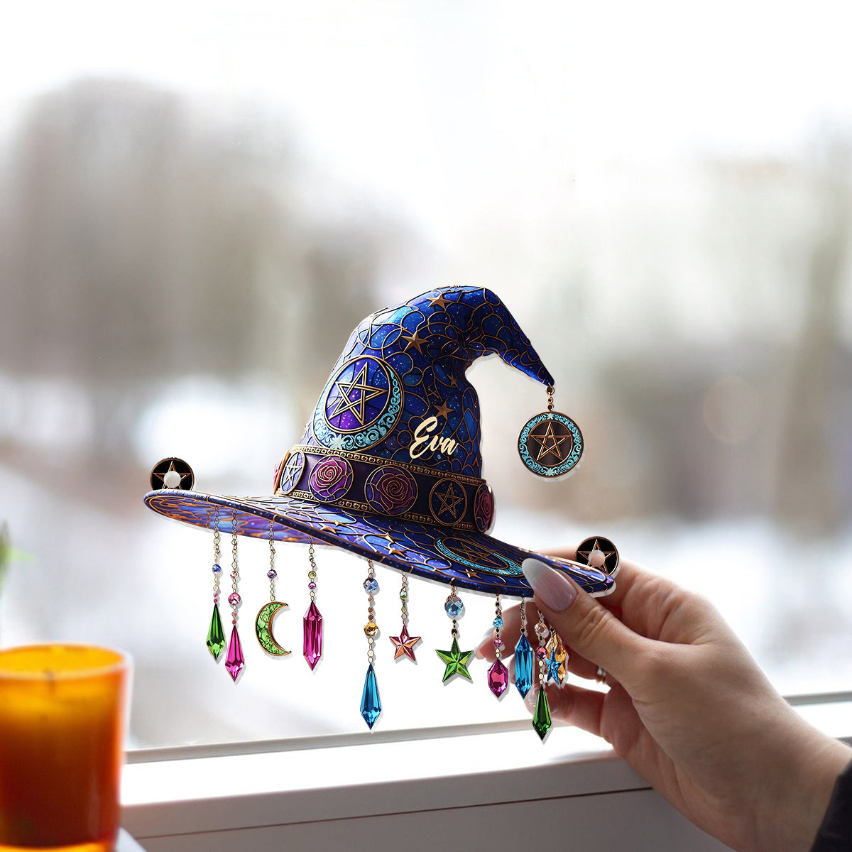 Magical Hat - Personalized Witch Window Hanging Suncatcher Ornament