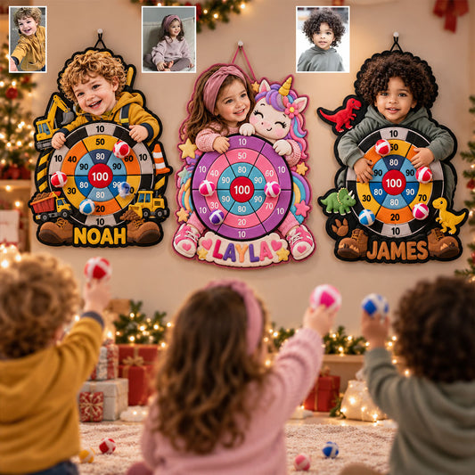 Kid Vehicle, Dinosaur, Unicorn Game - Personalized Kid Sticky Ball Dart Board Set