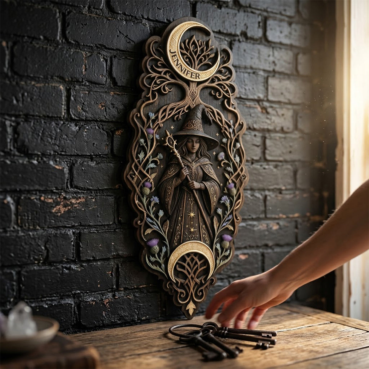 Enchanted Witch Moon Wall Decor - Personalized Witch 2 Layered Wood Sign / Wood Plaque