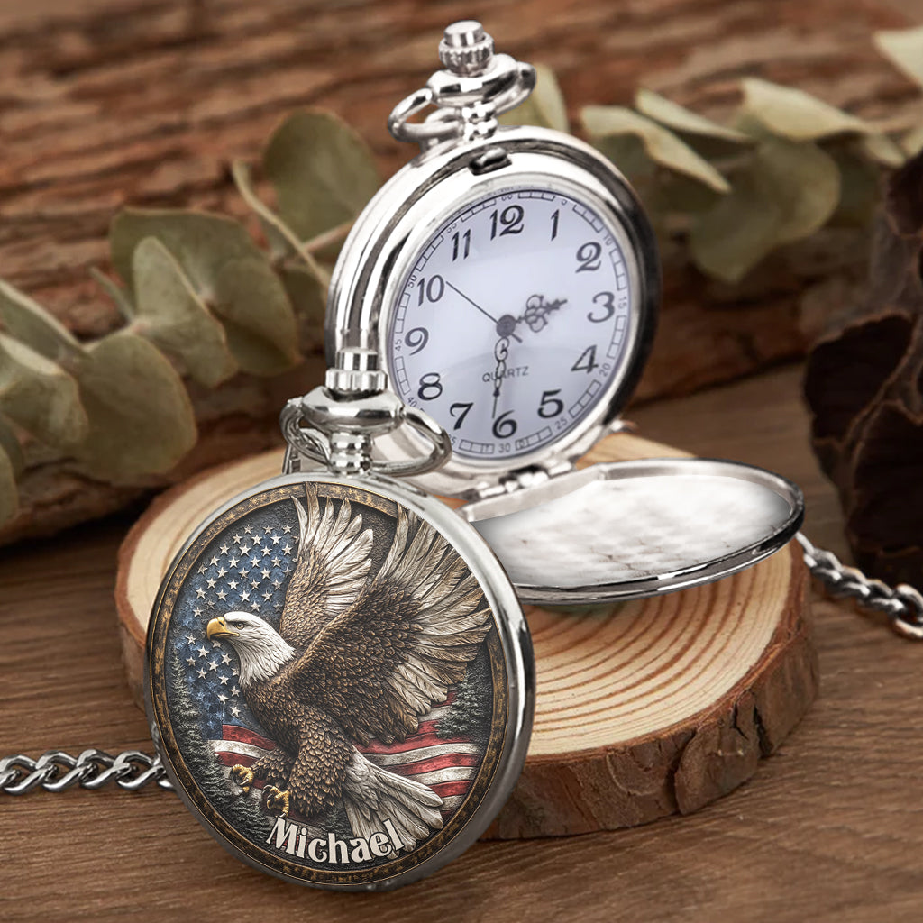 One Nation Under God - Personalized Bald Eagle Pocket Watch