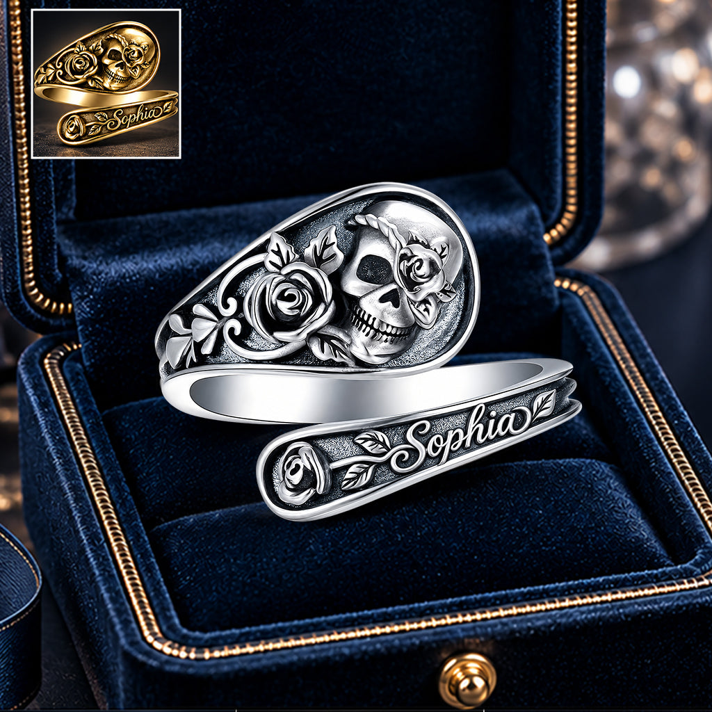 Skull & Rose - Personalized Skull Adjustable Shaped Ring