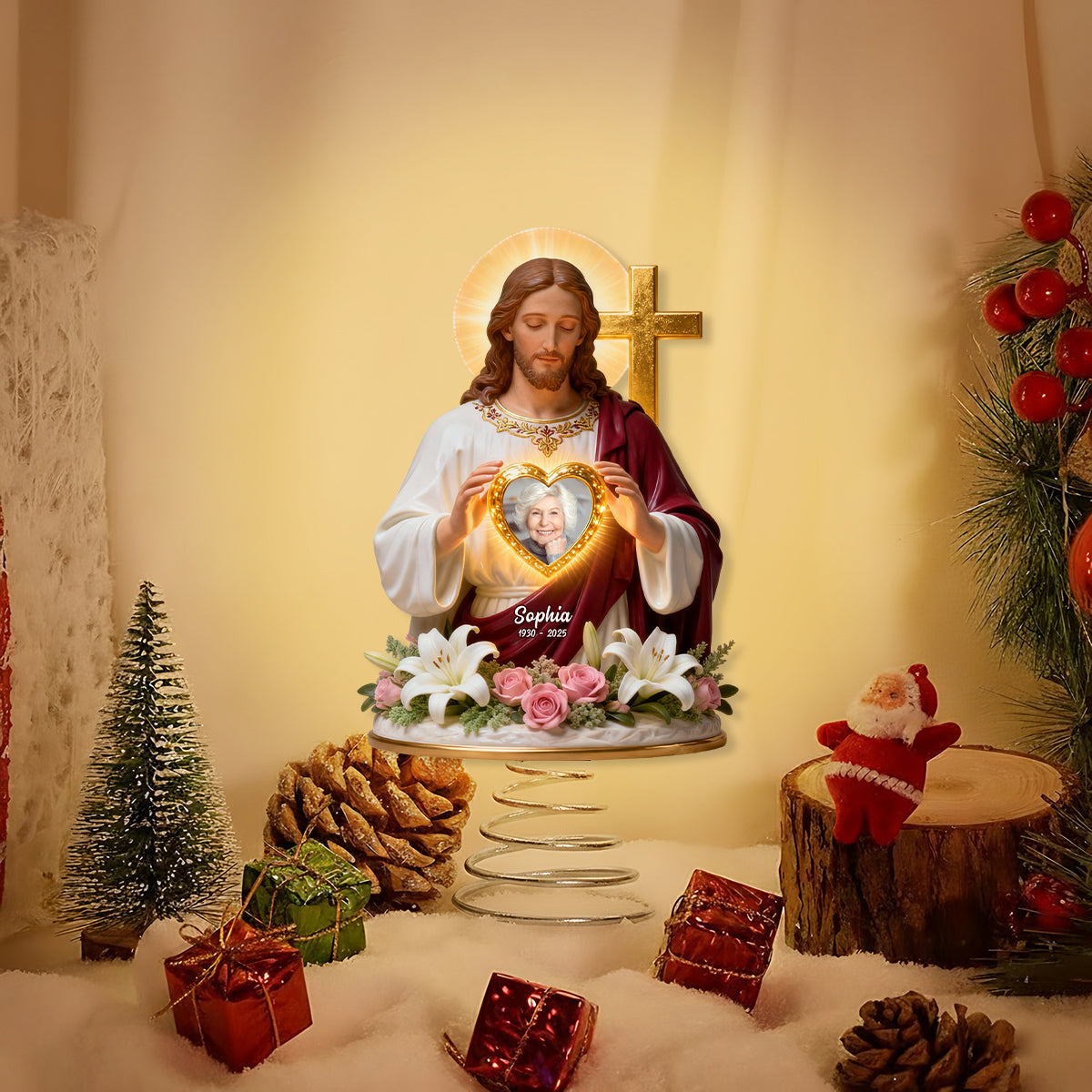 God Has You In His Arms - Personalized Christian LED Light Tree Topper