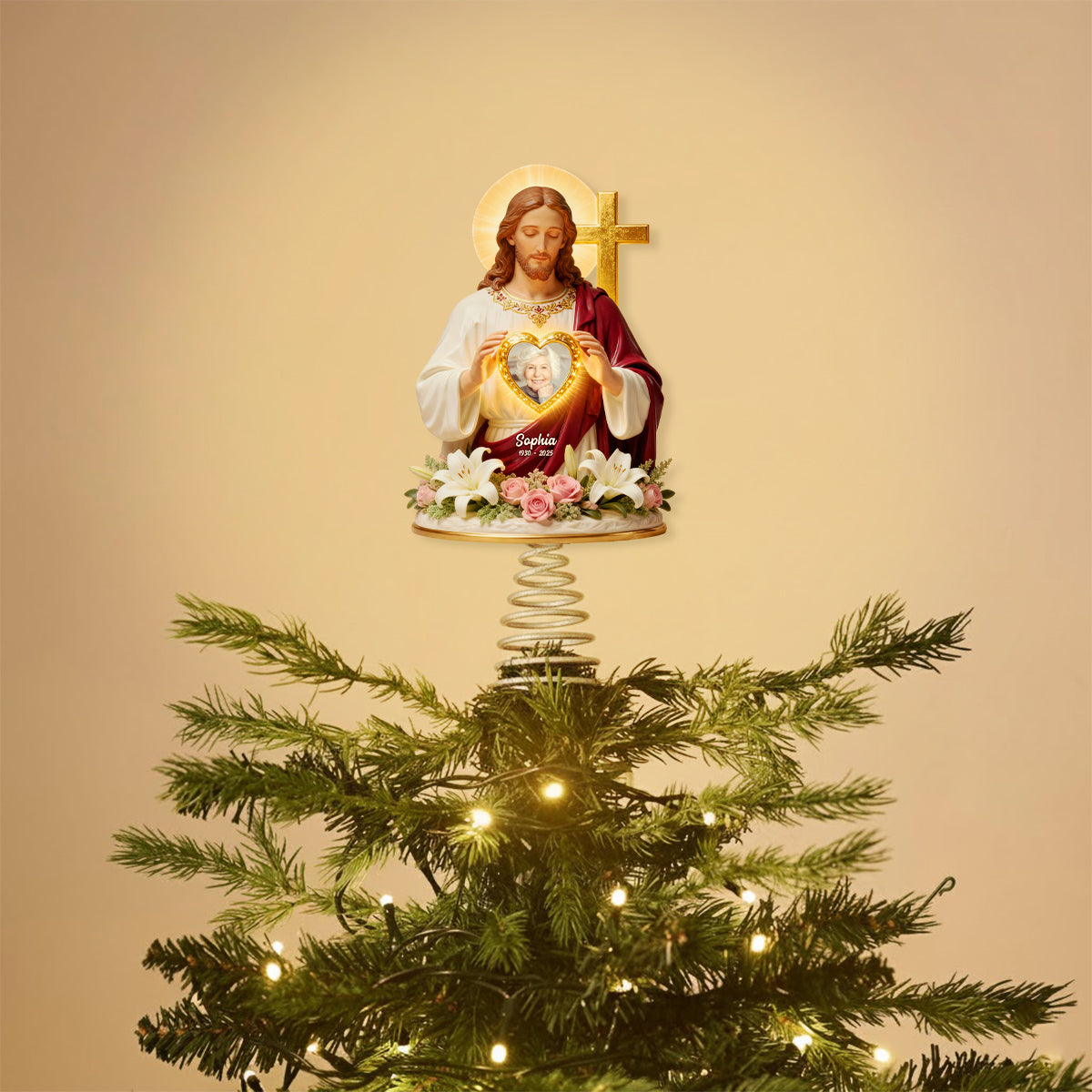 God Has You In His Arms - Personalized Christian LED Light Tree Topper