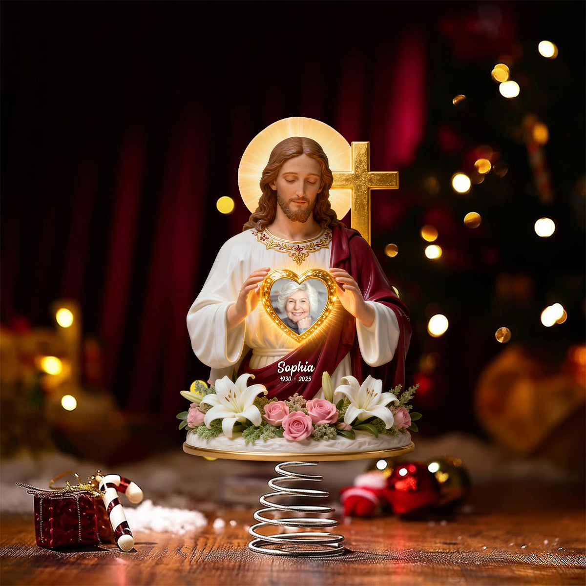 God Has You In His Arms - Personalized Christian LED Light Tree Topper