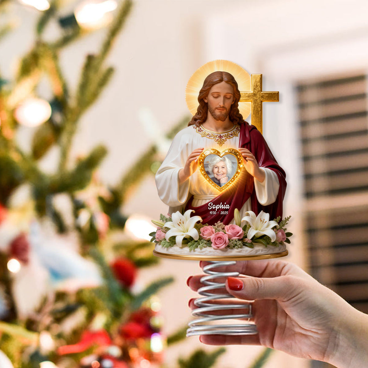 God Has You In His Arms - Personalized Christian LED Light Tree Topper