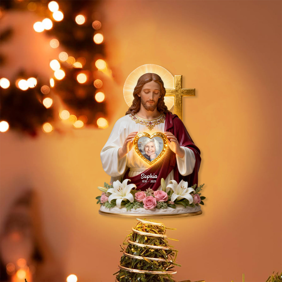 God Has You In His Arms - Personalized Christian LED Light Tree Topper