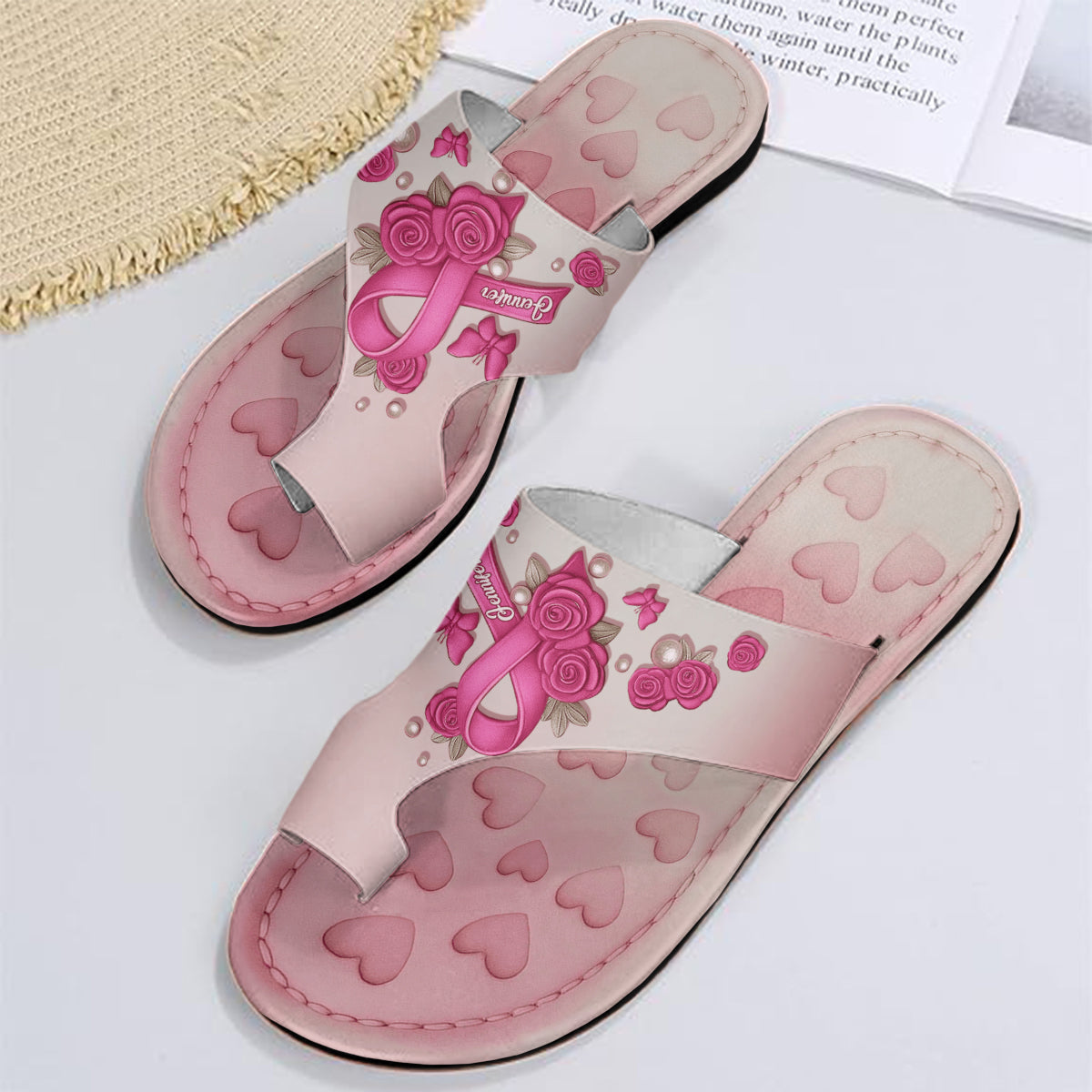 Hope Strength Faith - Personalized Breast Cancer Awareness Open Toe Sandals