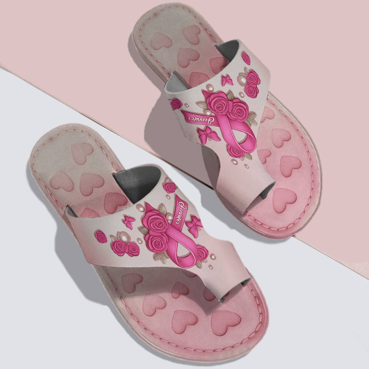 Hope Strength Faith - Personalized Breast Cancer Awareness Open Toe Sandals