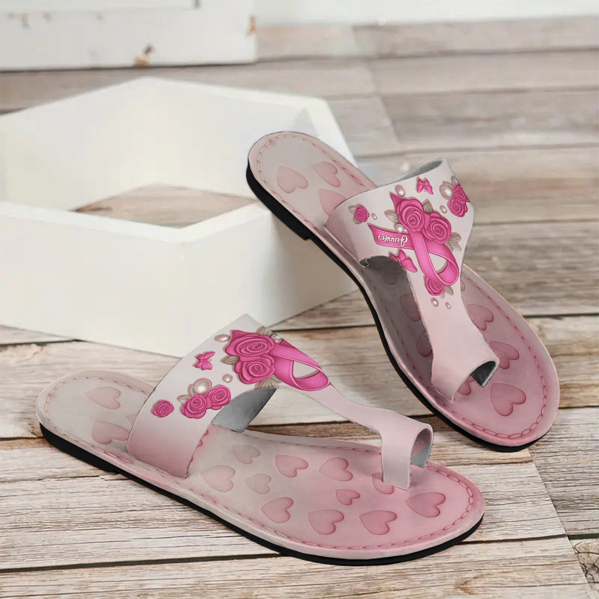 Hope Strength Faith - Personalized Breast Cancer Awareness Open Toe Sandals
