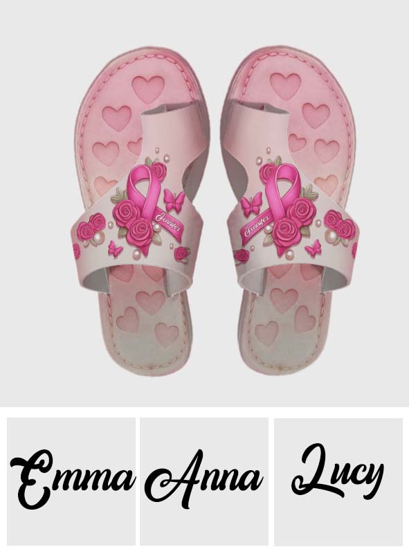 Hope Strength Faith - Personalized Breast Cancer Awareness Open Toe Sandals