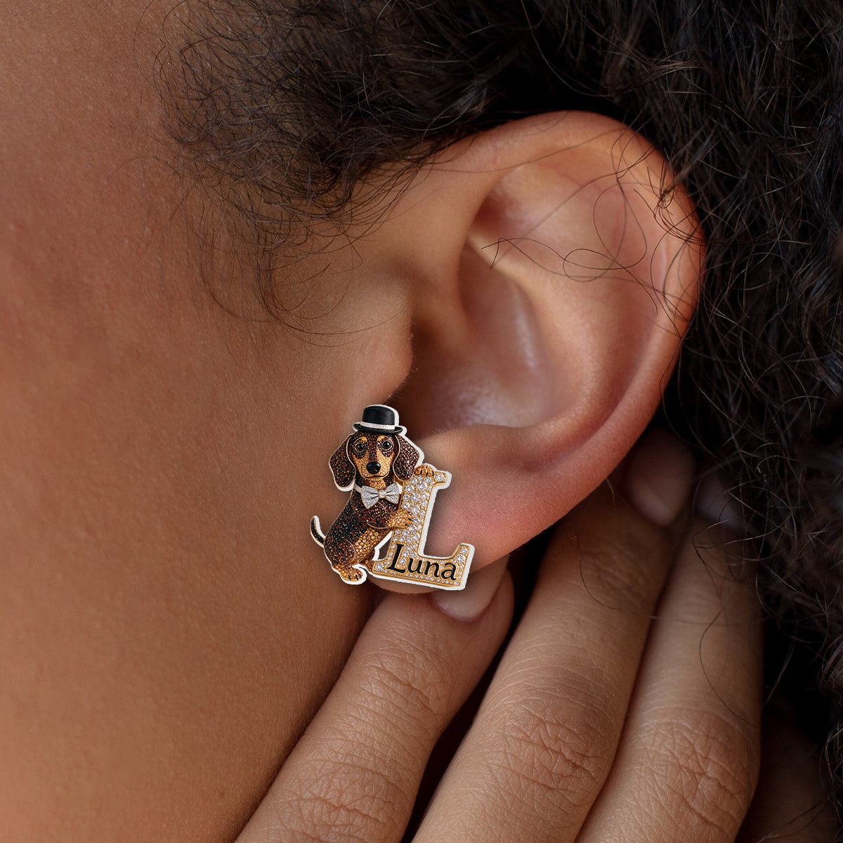 Dog Hug Letter - Personalized Dog Stud Earrings