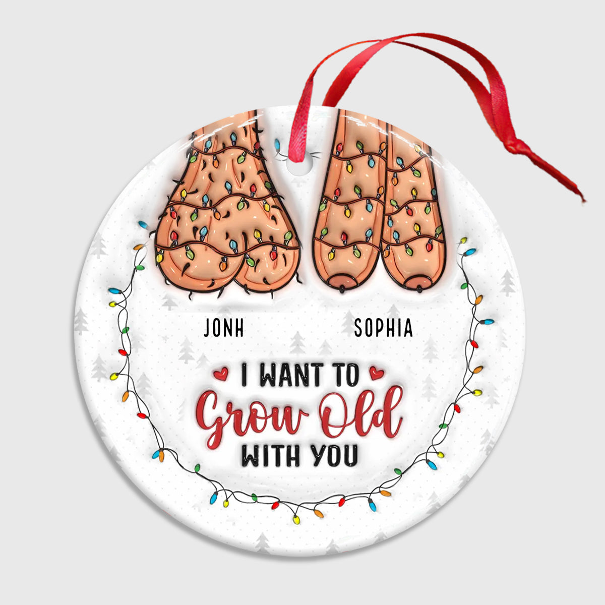 Naughty but Nice - Personalized Couple Ceramic Circle Ornament