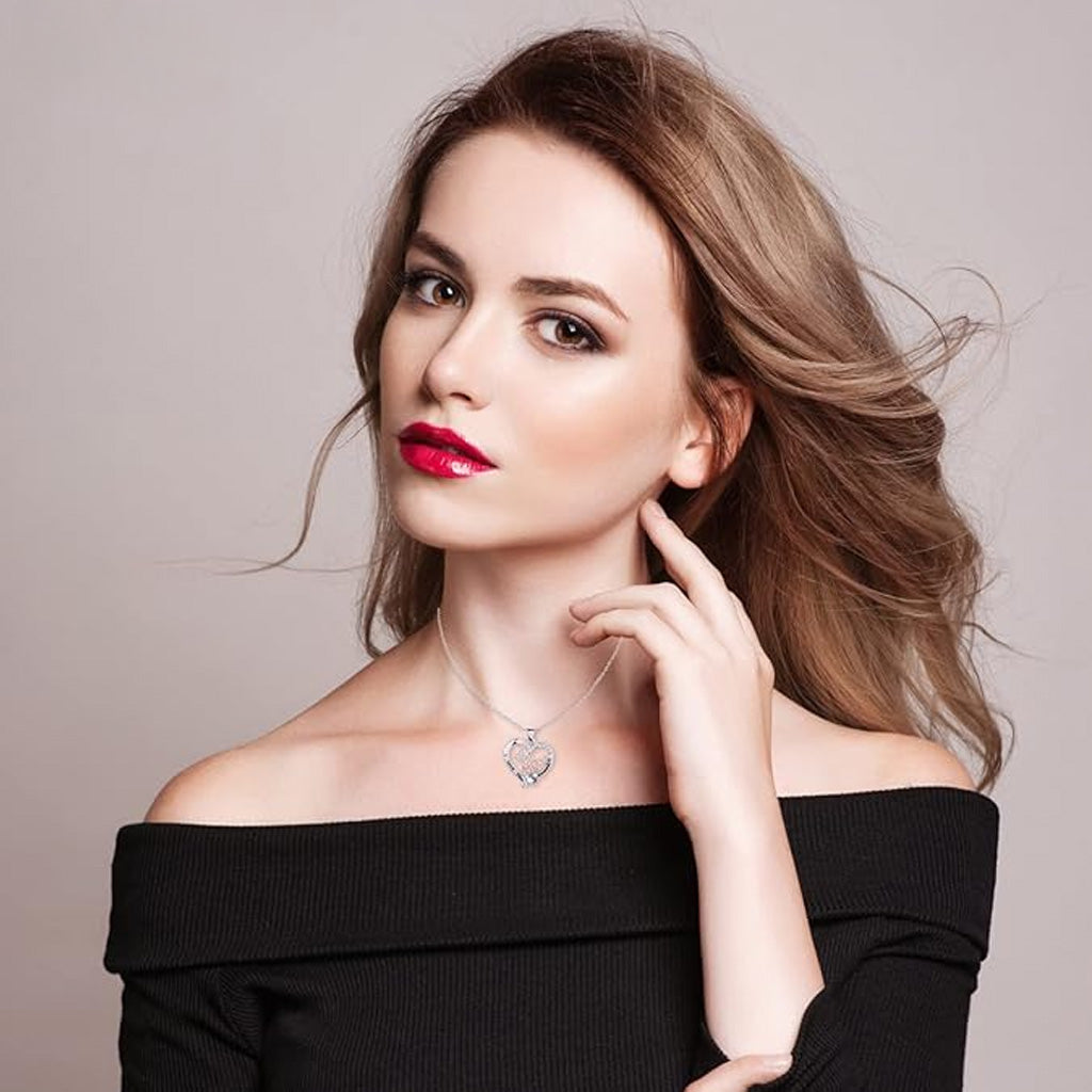 I Love You Mom Necklace Heart Pendant Rhinestone Jewelry with Box Gifts for Mom