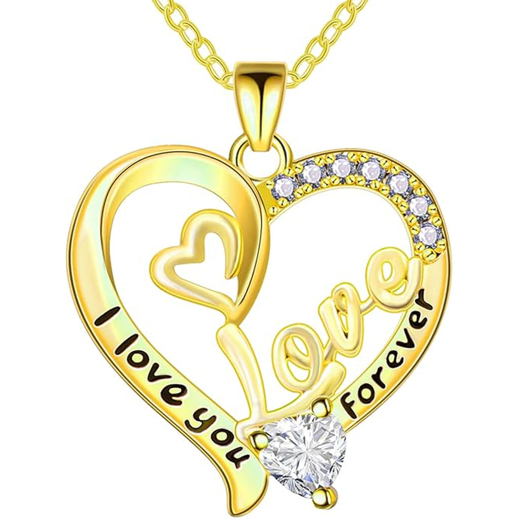 I Love You Mom Necklace Heart Pendant Rhinestone Jewelry with Box Gifts for Mom