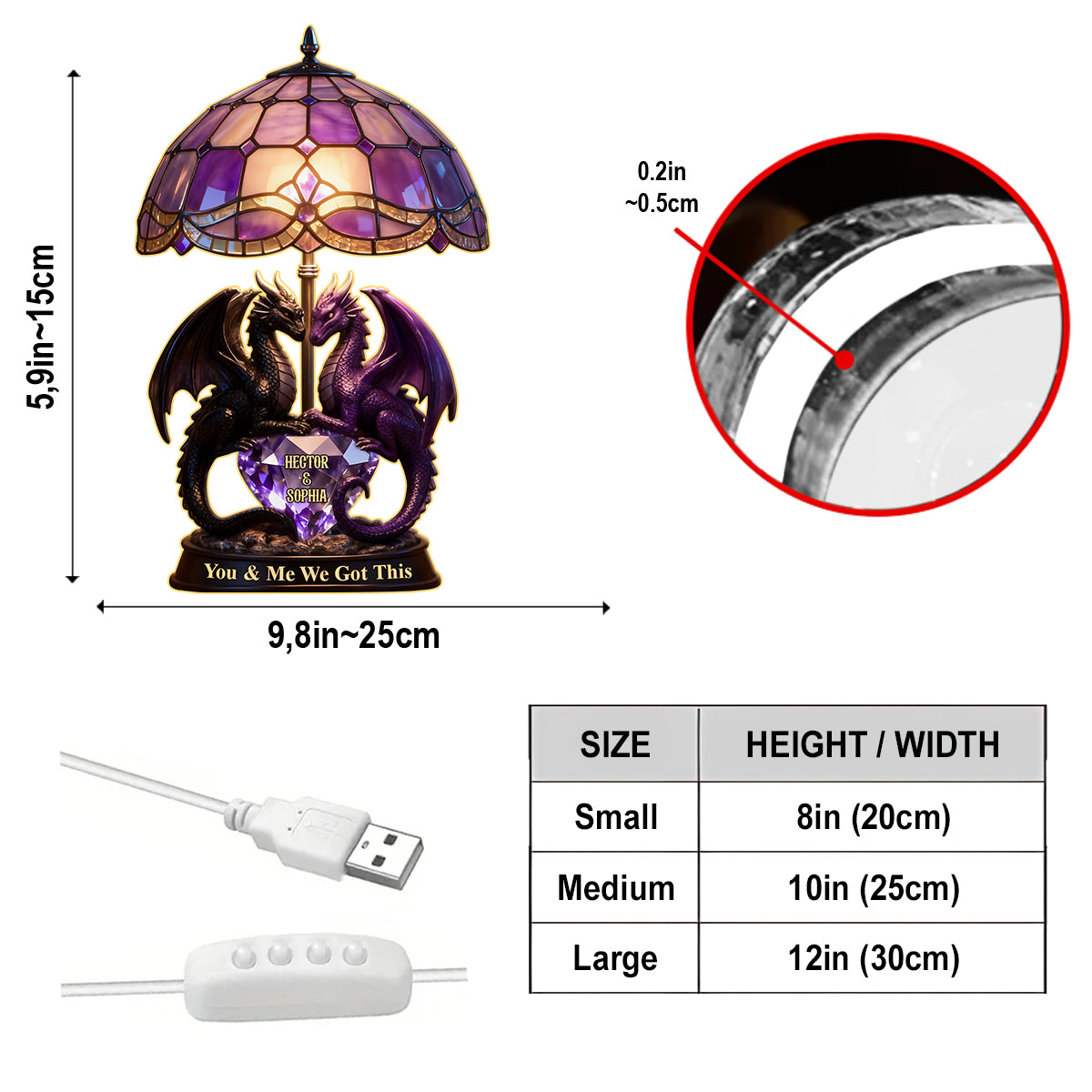 You & Me We Got This - Personalized Dragon Acrylic LED Night Light