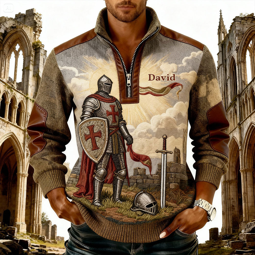 Kight Of God - Personalized Christian Men Zip-Up Sweatshirt