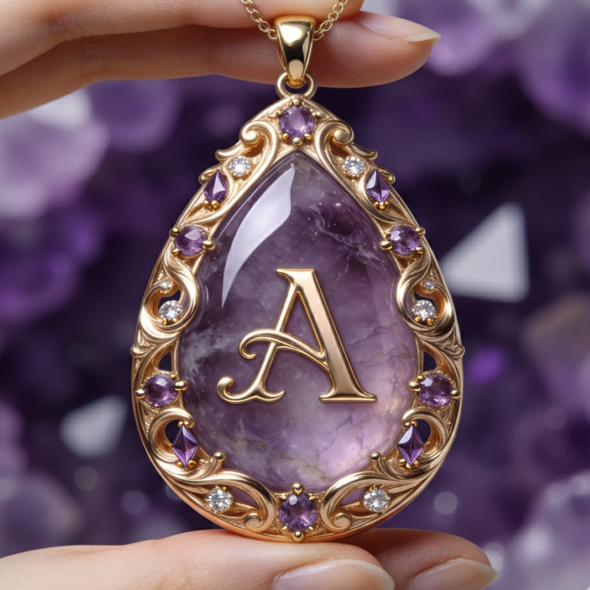 Custom Initial Name Letter Birth Stone - Personalized Birth Stone Shaped Metal Pendant Necklace