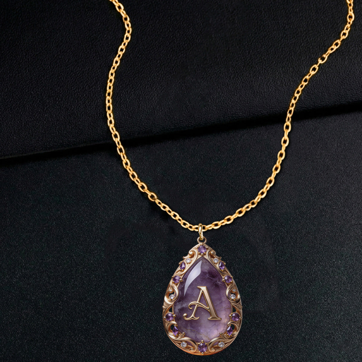 Custom Initial Name Letter Birth Stone - Personalized Birth Stone Shaped Metal Pendant Necklace