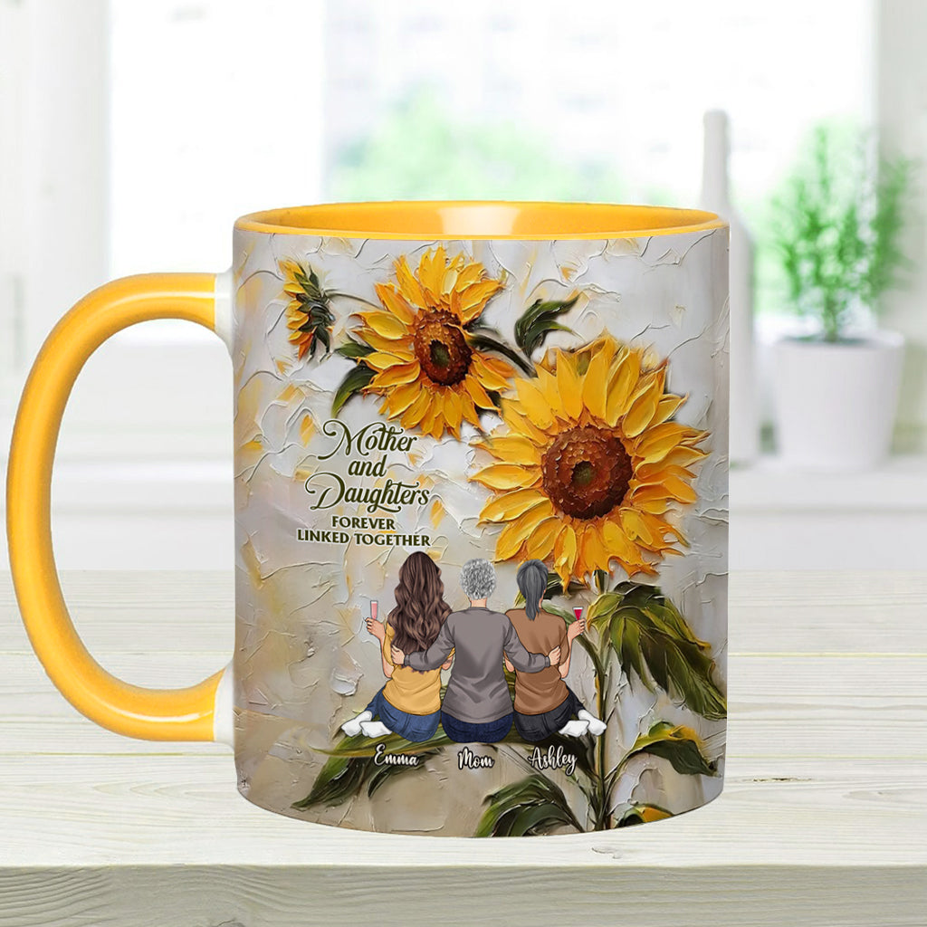 Mother And Daughters Forever Linked Together - Personalized Mother Accent Mug