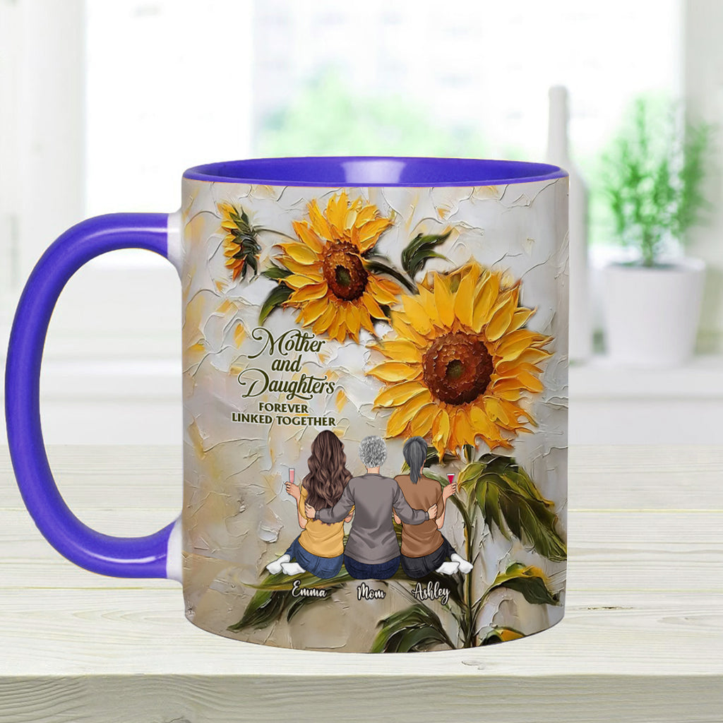 Mother And Daughters Forever Linked Together - Personalized Mother Accent Mug