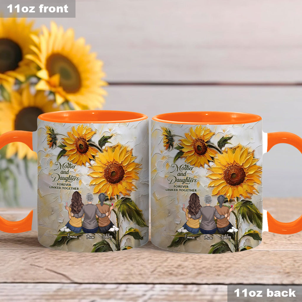 Mother And Daughters Forever Linked Together - Personalized Mother Accent Mug