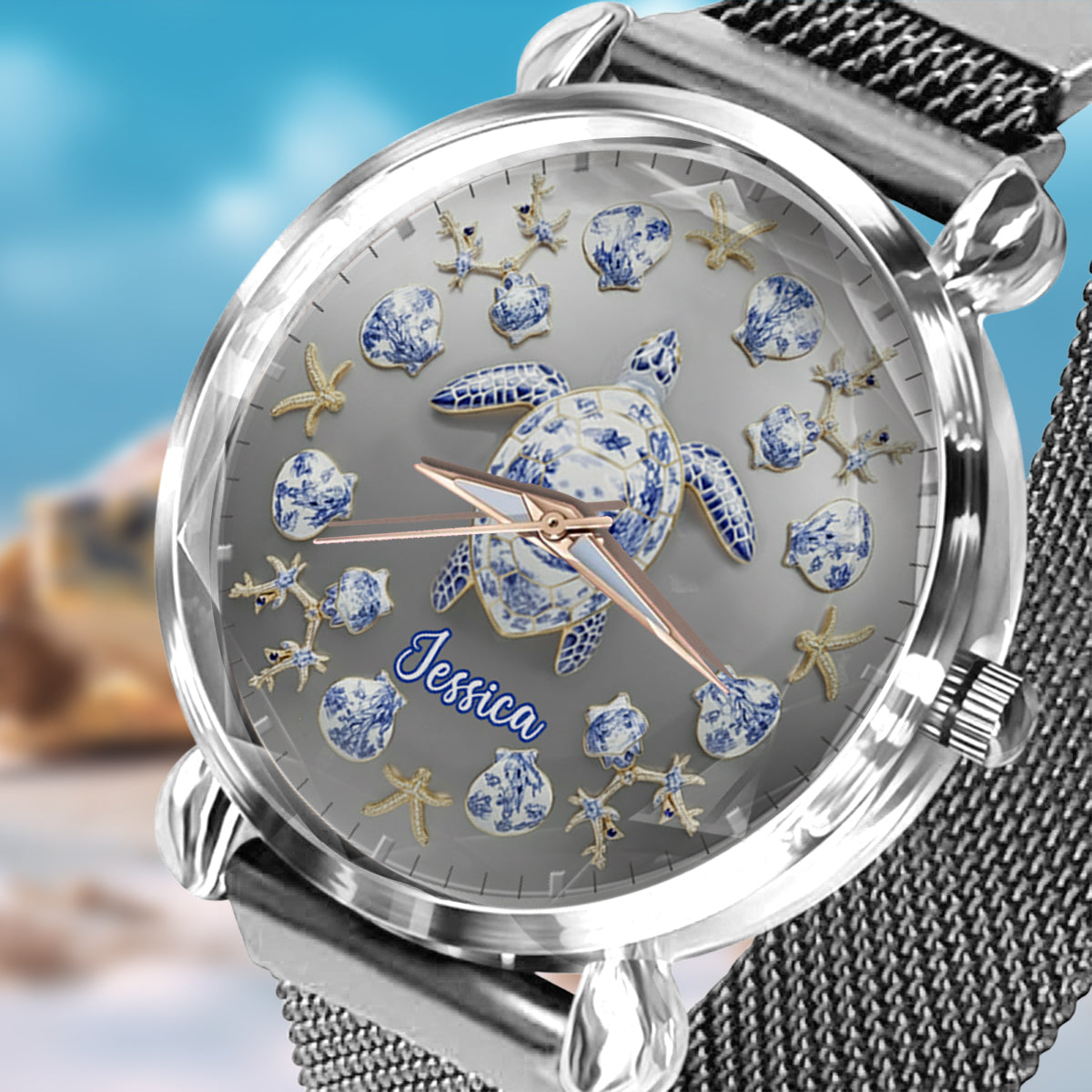 Toile De Jouy Turtle - Personalized Turtle Women Hand Watch