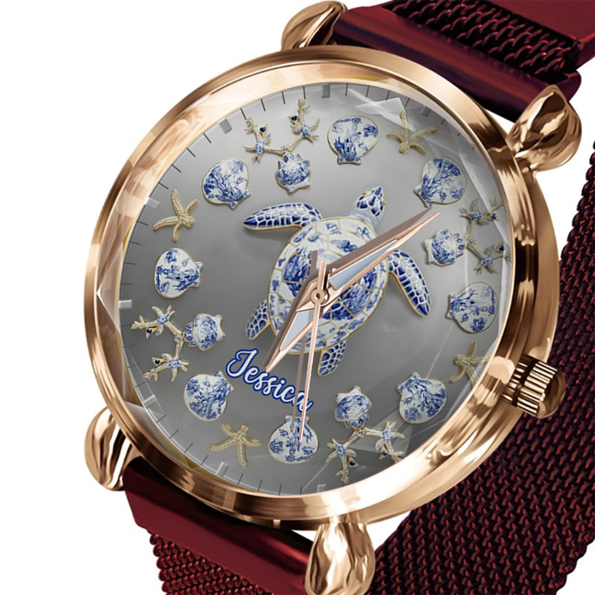 Toile De Jouy Turtle - Personalized Turtle Women Hand Watch
