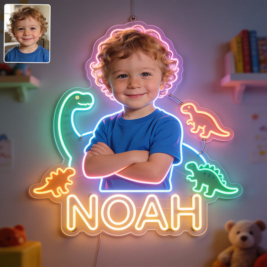 Any Photo Any Theme - Dinosaur, Astronaut, Construction,.... - Personalized Kid Neon LED Light Sign