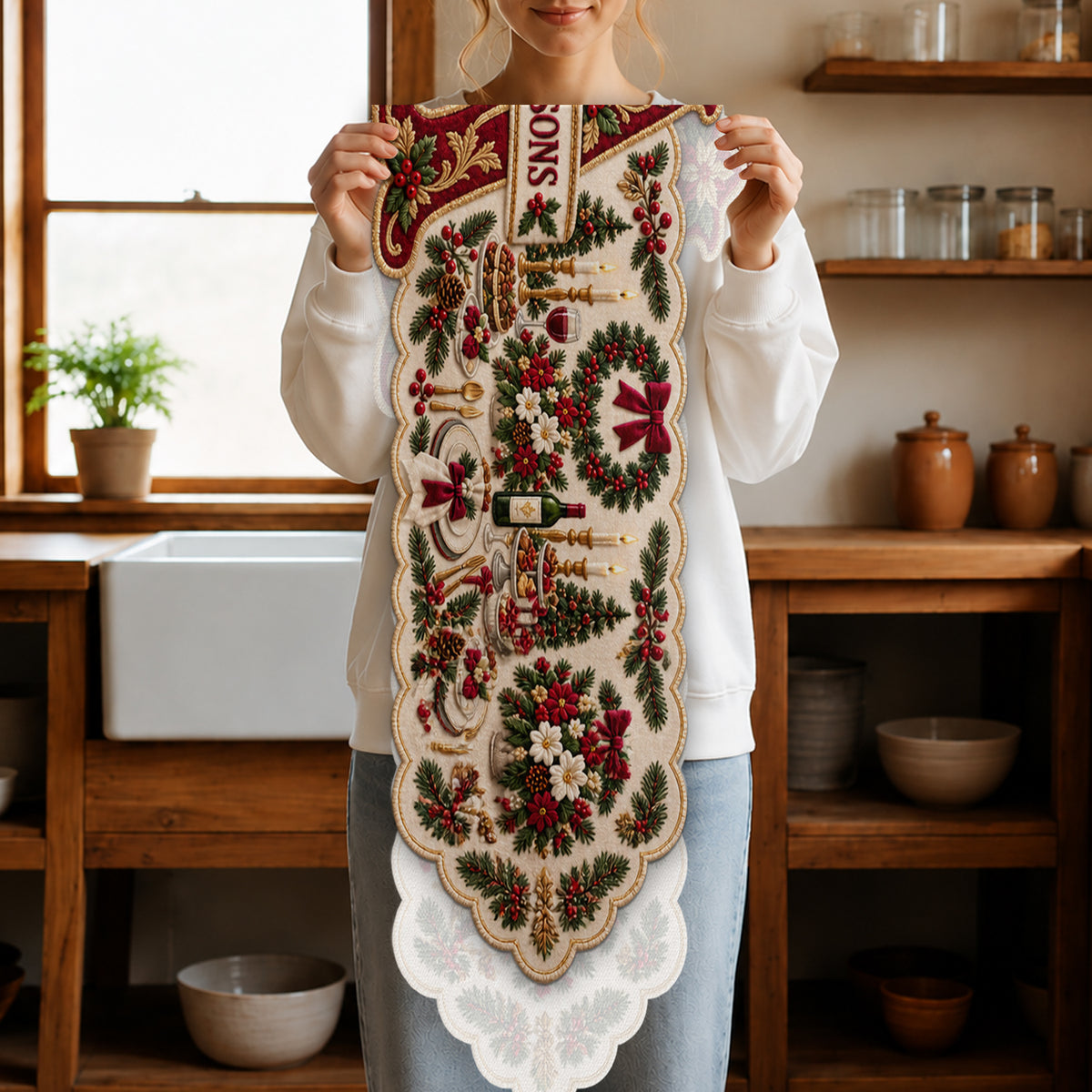 Christmas Initial Table Runner Family Gift - Personalized Family Custom Shape Table Runner