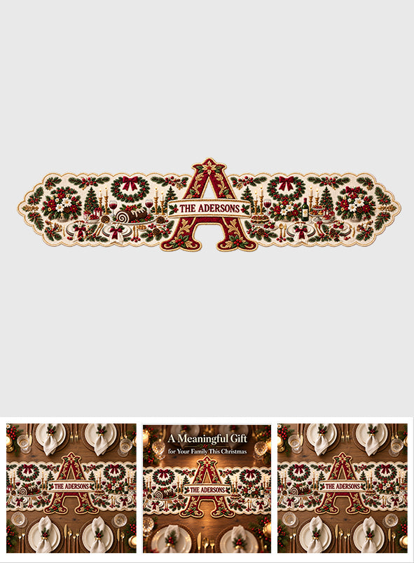 Christmas Initial Table Runner Family Gift - Personalized Family Custom Shape Table Runner