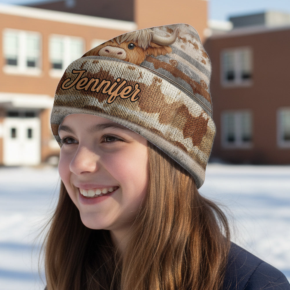 Cute Highland Cow - Personalized Highland Cow Beanie Hat