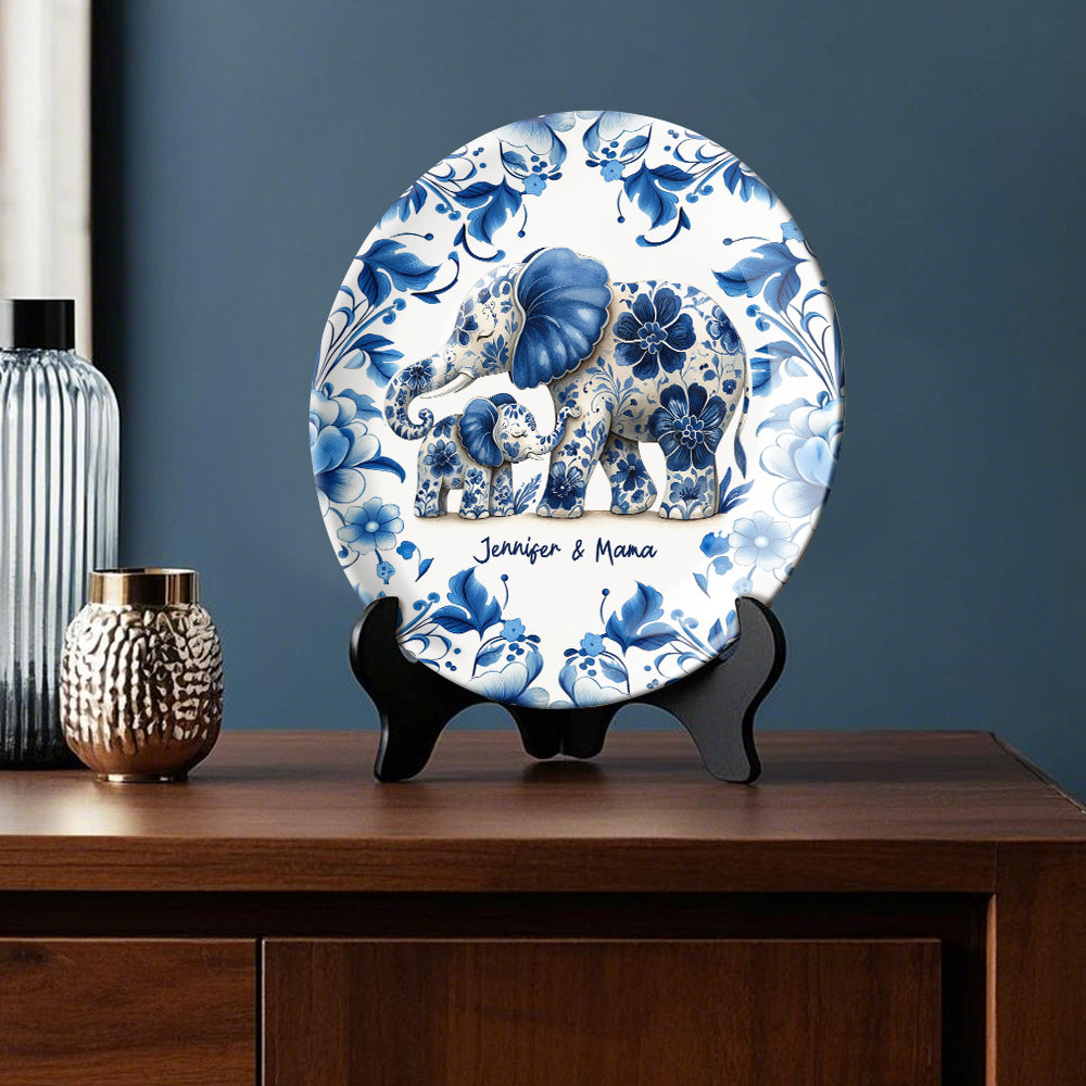 Elephant Mama - Personalized Mother Ceramic Round Plate