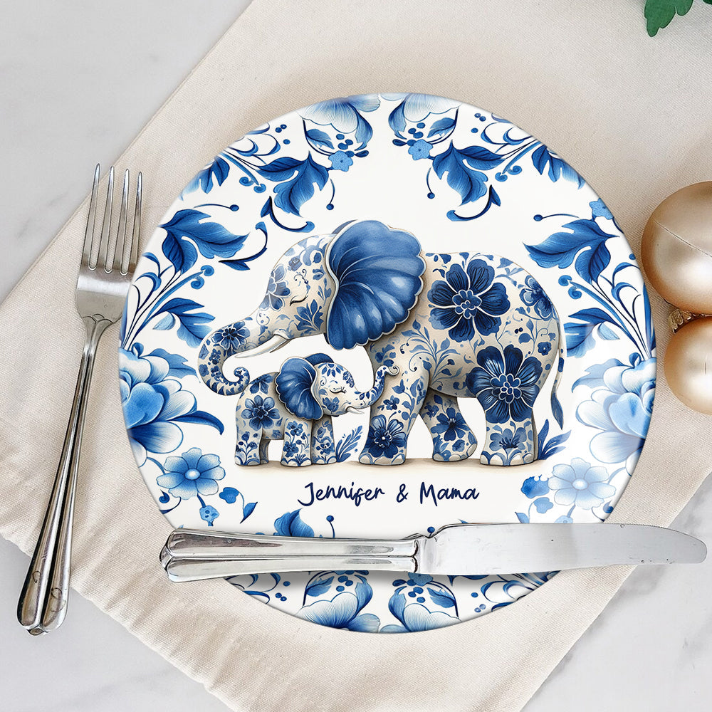 Elephant Mama - Personalized Mother Ceramic Round Plate
