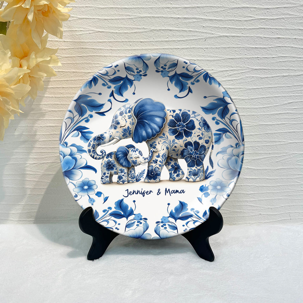 Elephant Mama - Personalized Mother Ceramic Round Plate
