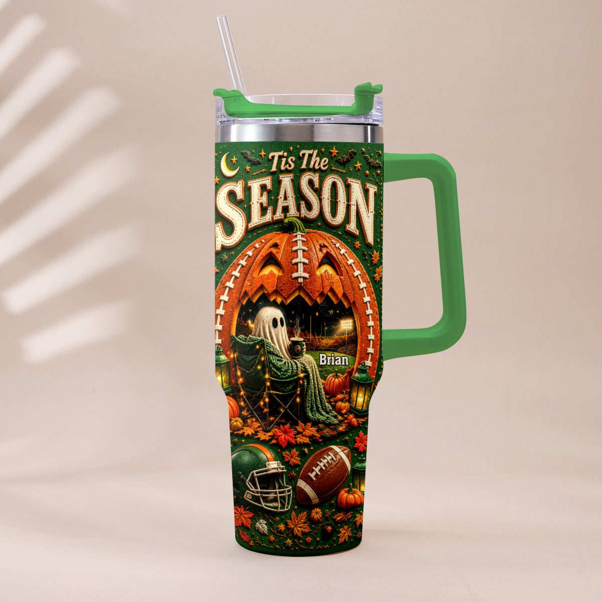 Tis The Season - Personalized Football Tumbler With Handle