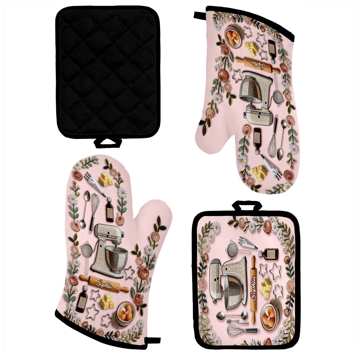 Love Baking - Personalized Baking Oven Mitts & Pot Holder Set