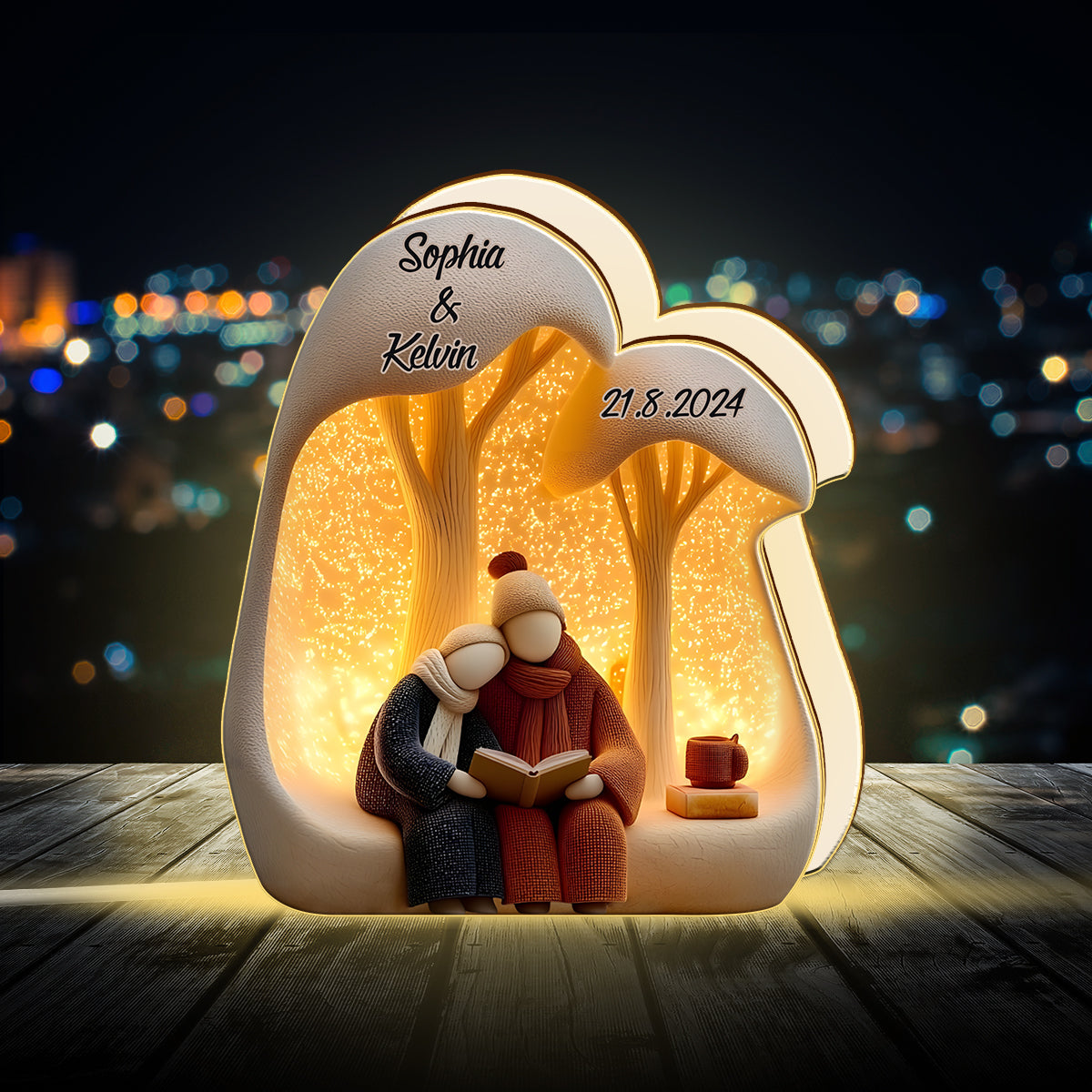 Lovely Couple Read Book Together - Personalized Couple Acrylic LED Night Light