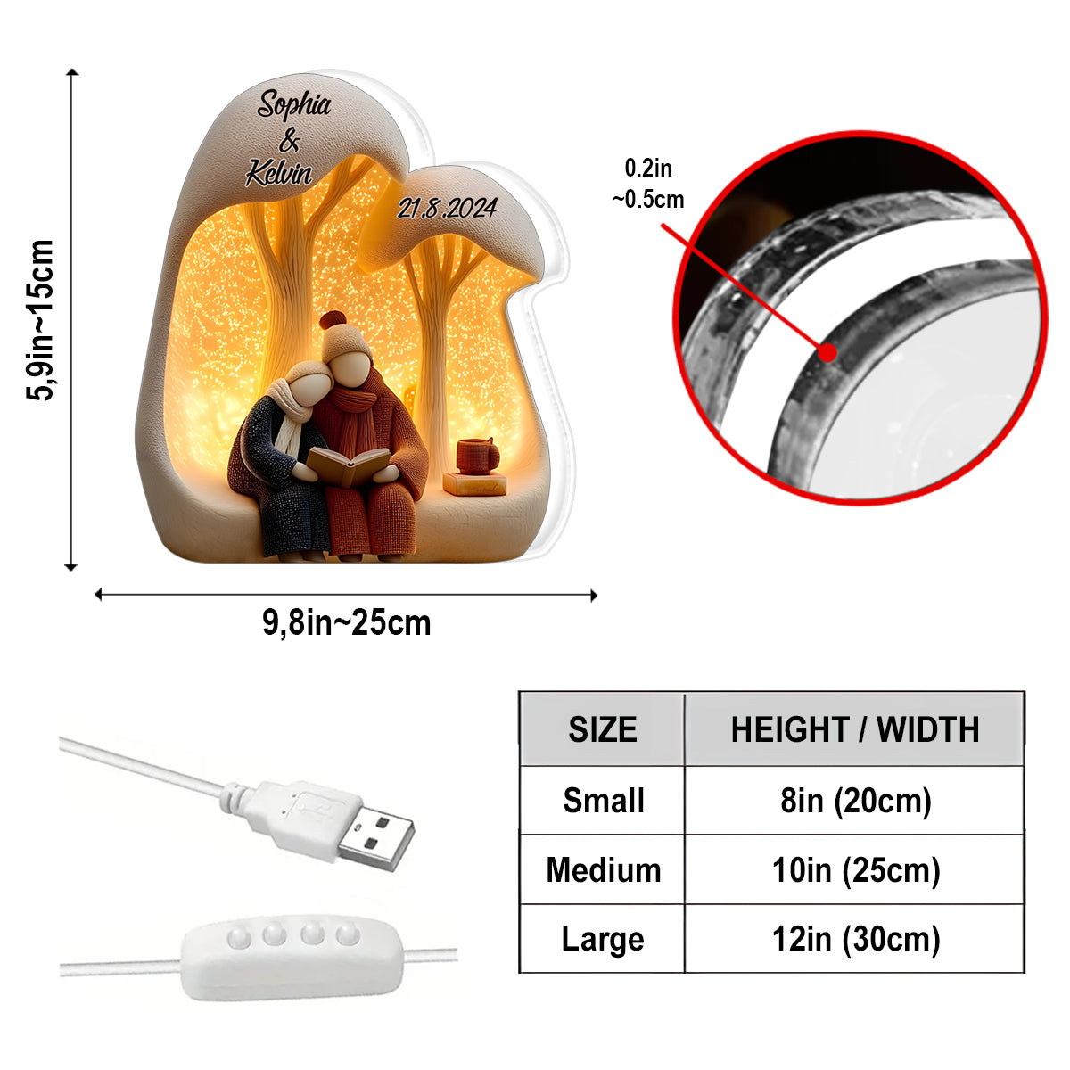 Lovely Couple Read Book Together - Personalized Couple Acrylic LED Night Light