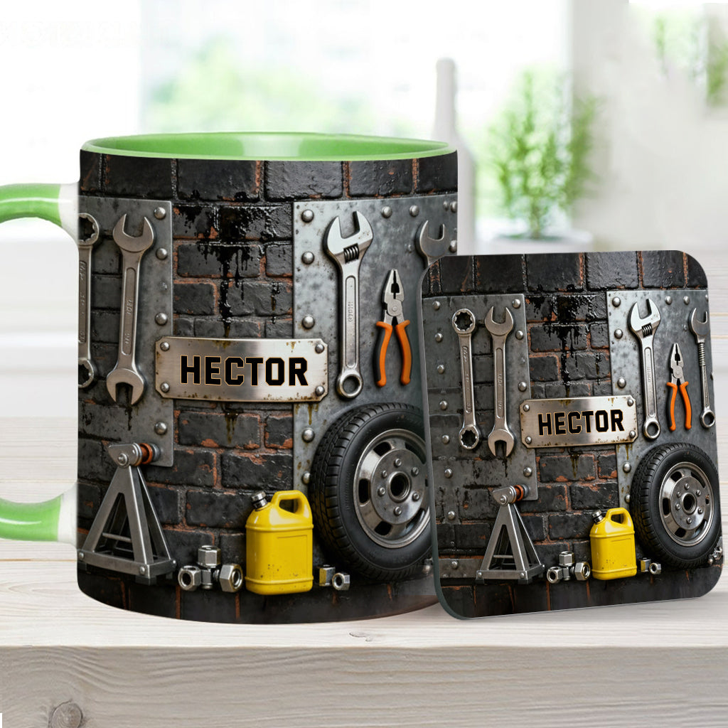 Eat Sleep Fix Car Repeat - Personalized Mechanic Accent Mug & Coaster