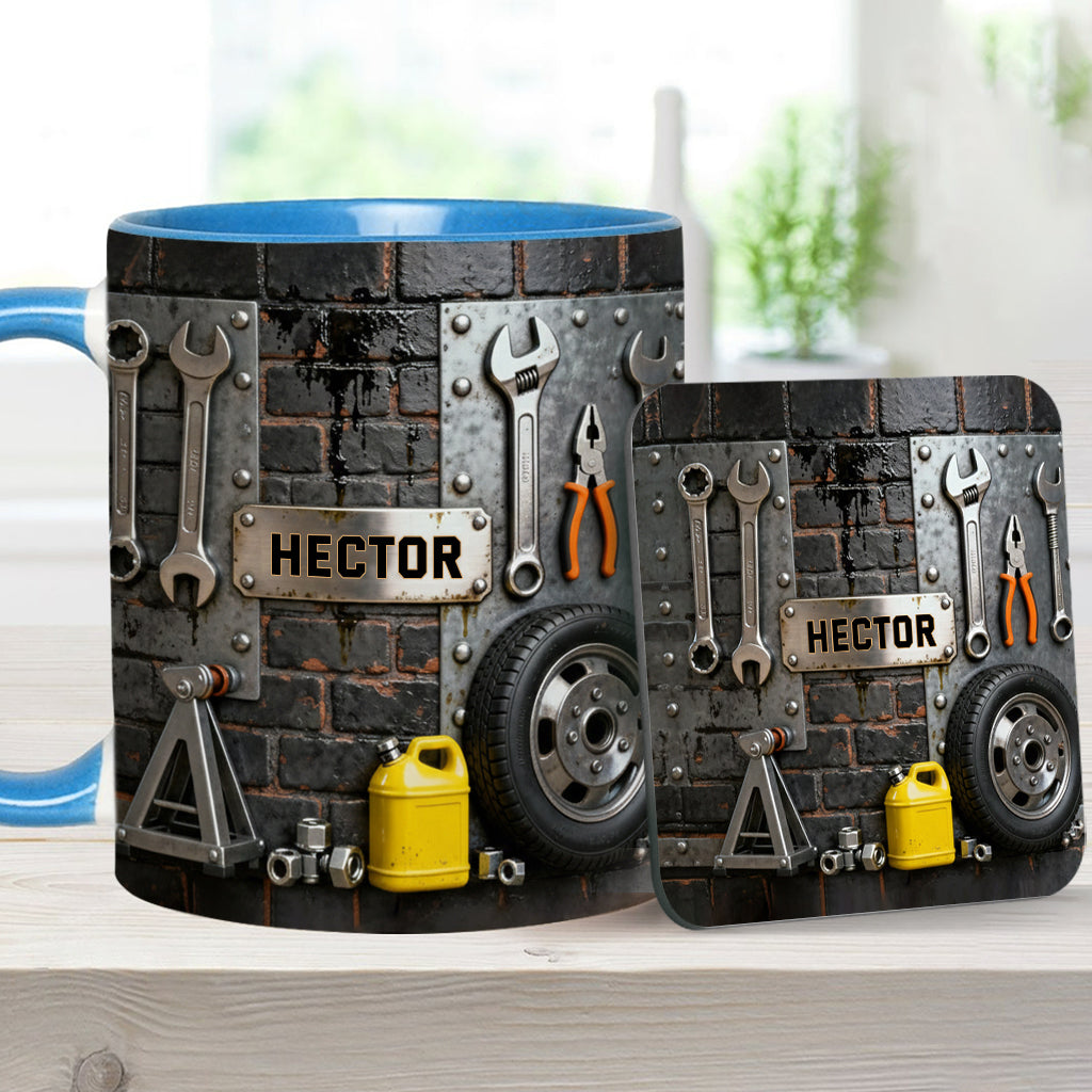 Eat Sleep Fix Car Repeat - Personalized Mechanic Accent Mug & Coaster