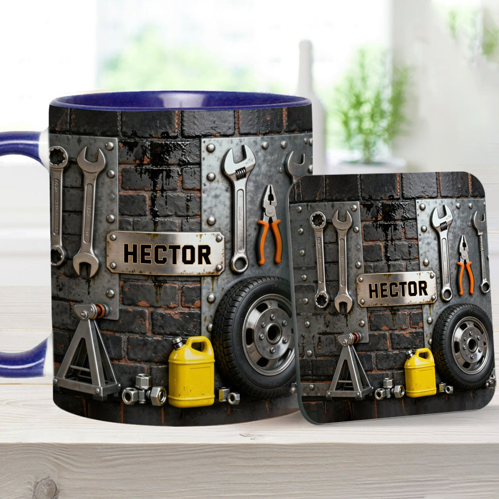 Eat Sleep Fix Car Repeat - Personalized Mechanic Accent Mug & Coaster