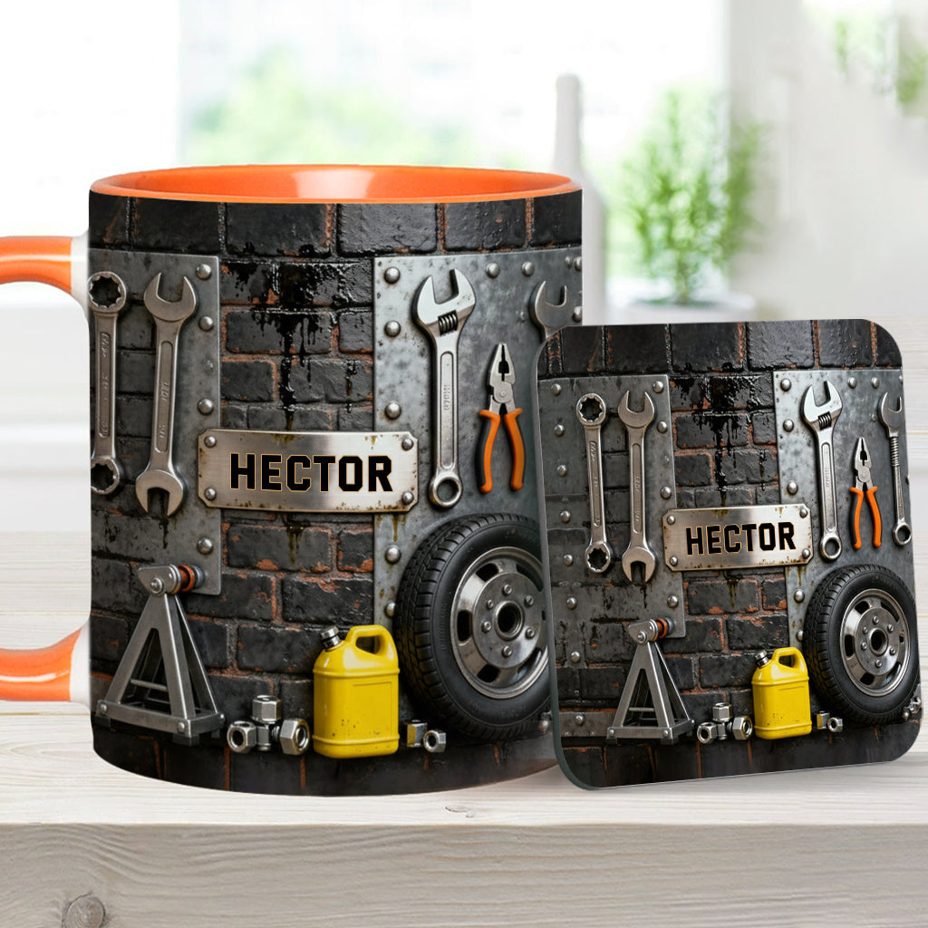 Eat Sleep Fix Car Repeat - Personalized Mechanic Accent Mug & Coaster