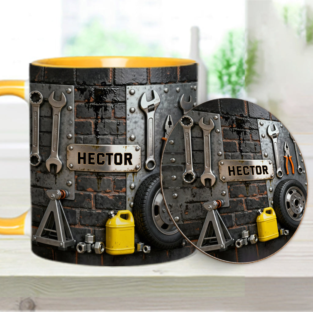 Eat Sleep Fix Car Repeat - Personalized Mechanic Accent Mug & Coaster