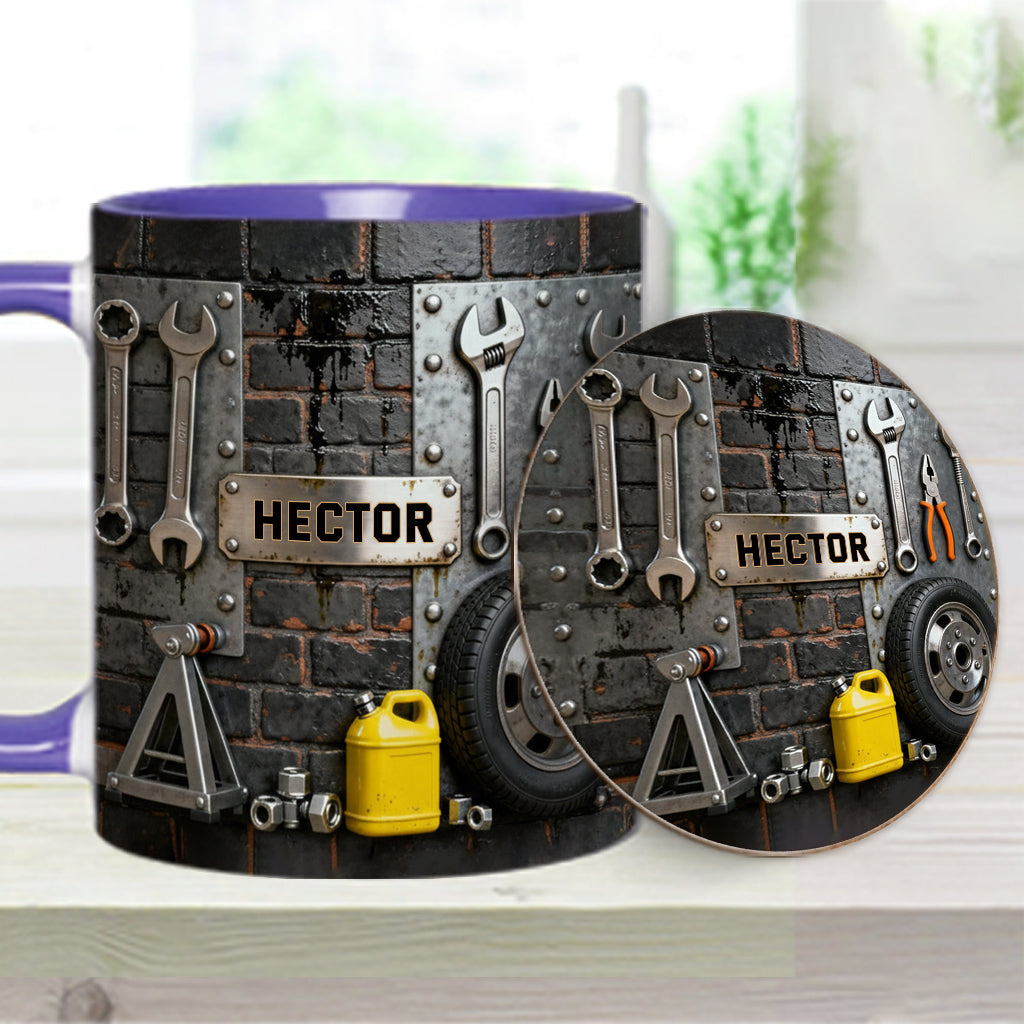 Eat Sleep Fix Car Repeat - Personalized Mechanic Accent Mug & Coaster